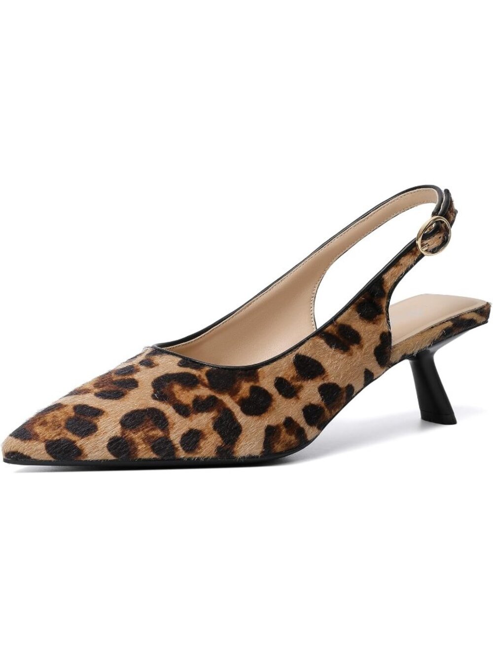 Women's Leopards Faux Suede  Pointed Toe Low Heel Slingback with Buckle Pumps